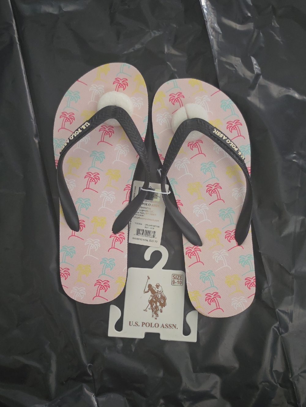 U.S. Polo Assn. Pink Palm Tree Print Flip Flops with Black Straps